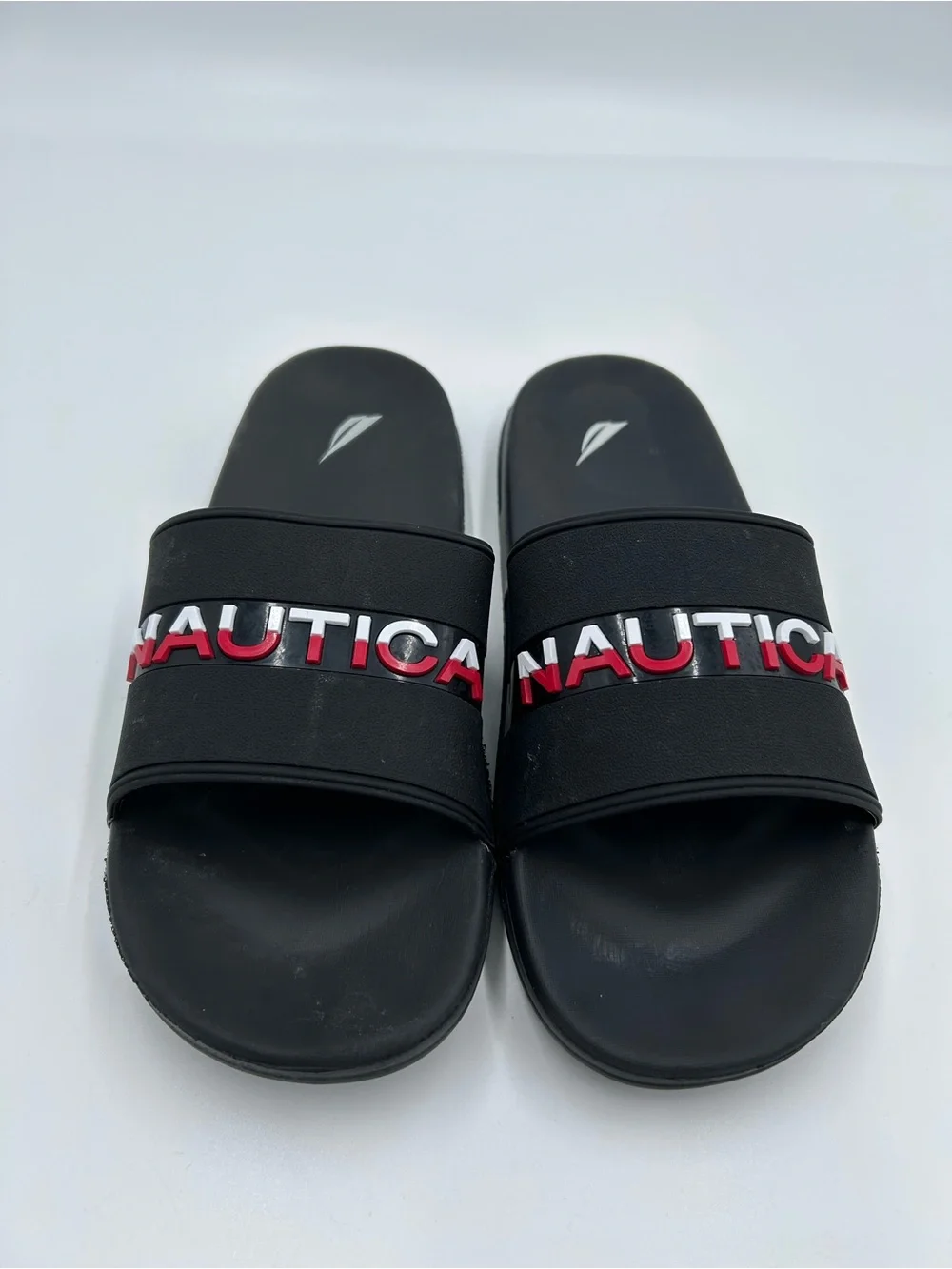 Nautica Black Slides with Red & White Logo Band 10